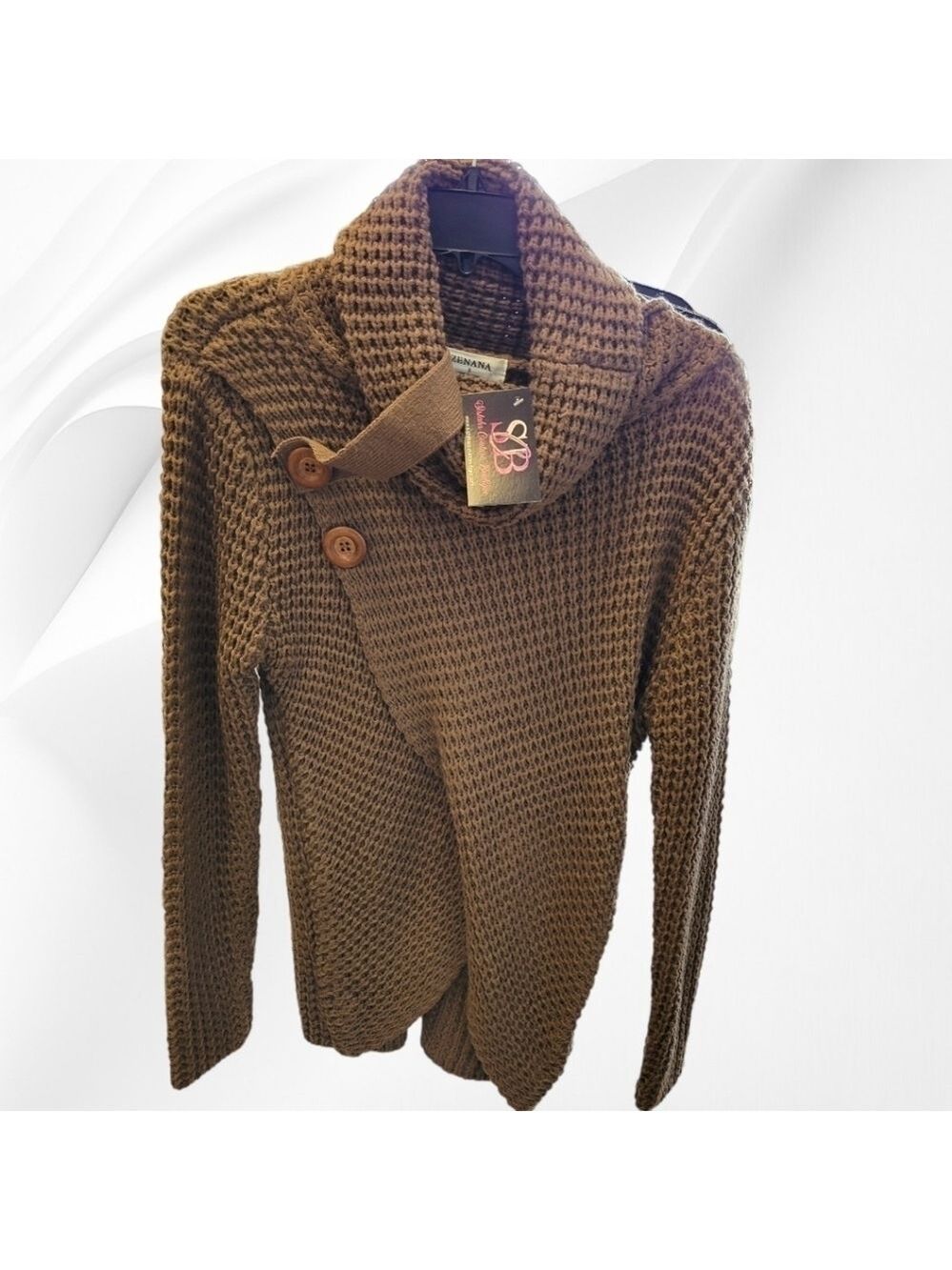 Zenana Wrap Asymmetrical Hem Sweater – Statement Cozy Vibes | Brown - Picture 2 of 2